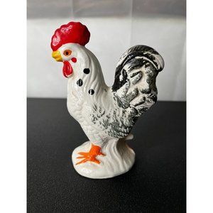 Vintage Rooster Figurine Japan Hand Painted Ceramic 5" Hen Chicken black spots
